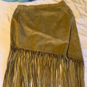 Olive Green Suede Skirt with long fringe